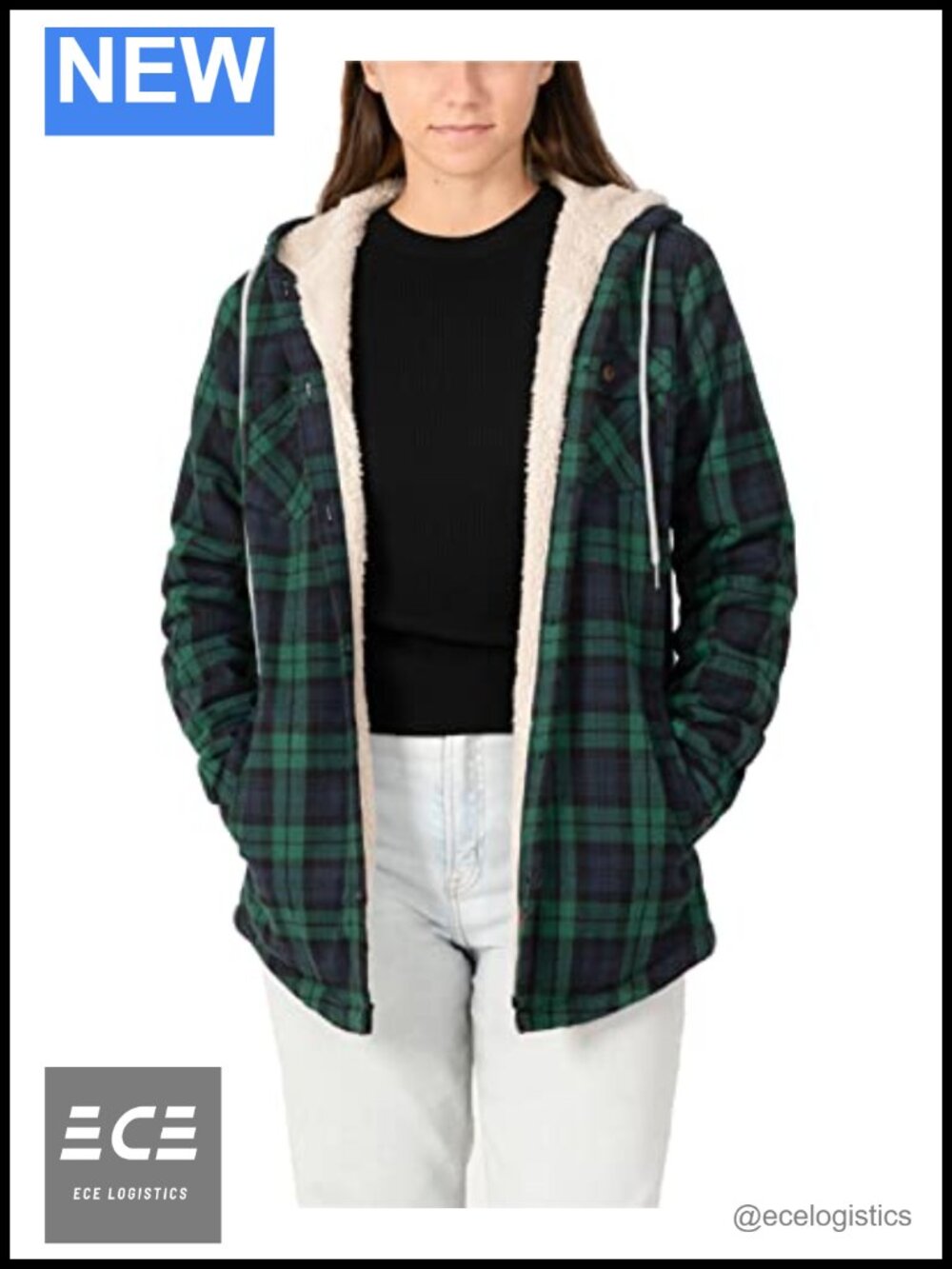 Sherpa Lined Plaid Flannel Hooded Jacket Button Down Women's